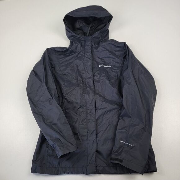 Columbia Omni-tech Hooded Rain Jacket Black Full Zip Women's Sz XS Outdoor - Picture 1 of 15